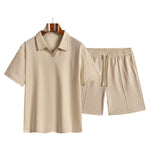KZZ Men's Casual Collared Short-Sleeve Suit