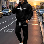 KZZ Men's Printed Hoodie and Drawstring Sweatpants Set, Menswear