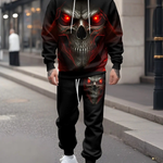KZZ Men's Halloween Skull Print Hoodie and Pants Set