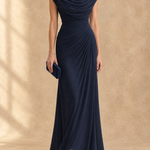 Cynthia Cowl Neck Draped Mesh Maxi Dress