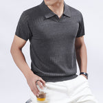 KZZ Summer Solid-Color V-Neck Short-Sleeve Polo Shirt