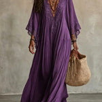 White Lace V-neck Batwing Sleeve Chiffon Maxi Dress