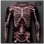 KZZ Men's Halloween 3D Skull Print Long-Sleeve T-Shirt