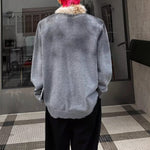 American Distressed Spray-painted Fur Collar Sweater