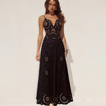 Black Laser Cutting Flower Hollow One Piece Swimsuit and Skirt