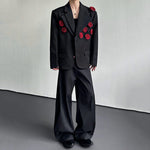 3D Floral Padded Shoulder Double-layer Collar Blazer