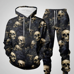KZZ Men's Halloween Skull Print Hoodie and Pants Set