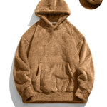 KZZ Men's Solid Pocket Long Sleeve Fuzzy Hoodie