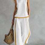 Round Neck Sleeveless Casual Loose Top And High-waisted Wide-leg Pants Set