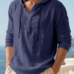 KZZ Men's Casual Long Sleeve Hooded Linen Shirt
