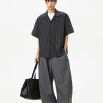 KZZ Men's Loose-Fit Striped Collared Shirt