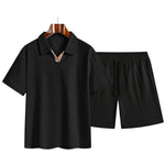KZZ Men's Casual Collared Short-Sleeve Suit