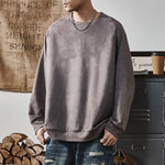 KZZ Men's Solid Color Round Neck Drop Shoulder Long Sleeve Sweatshirt