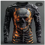 KZZ Men's Halloween 3D Skull Print Long-Sleeve T-Shirt