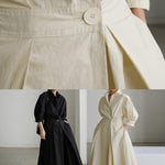 Elegant Pocket Button Lapel Collar Fold Solid Midi Dress