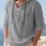 KZZ Men's Casual Long Sleeve Hooded Linen Shirt
