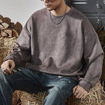 KZZ Men's Solid Color Round Neck Drop Shoulder Long Sleeve Sweatshirt