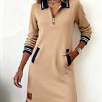 Dorellia - Casual Long Sleeve Dress with Zip Closure
