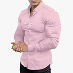 KZZ Men's solid color long-sleeved formal casual business shirt