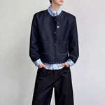 Striped Patchwork Shirt Collar Faux Two-piece Jacket