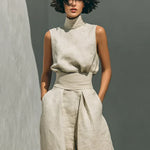 Flor™ | Minimalist set of tank top and wide-leg pants in cotton and linen for women