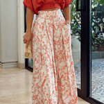 Two-Piece Set with V-Neck Blouse and Wide-Leg Pants