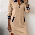 Dorellia - Casual Long Sleeve Dress with Zip Closure