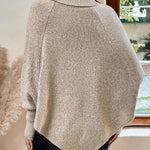 Alexis | High Neck Batwing Poncho Sweater, Asymmetrical Cable Knit Pullover