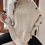 Alexis | High Neck Batwing Poncho Sweater, Asymmetrical Cable Knit Pullover