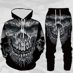 KZZ Men's Halloween Skull Print Hoodie and Pants Set