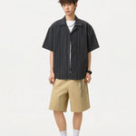 KZZ Men's Loose-Fit Striped Collared Shirt