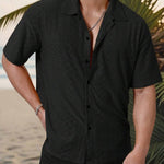 KZZ Men's short-sleeved versatile shirt with openwork jacquard pattern
