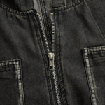 Casual Loose Retro Pocket Long Sleeve Hooded Zipper Denim Jumpsuit
