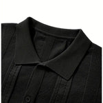 KZZ Men's solid color lapel hollowed-out breathable short-sleeved top