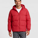 KZZ Men's Solid-Color Zip-Up Hooded Padded Jacket