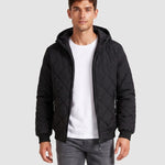 KZZ Men's Zip-Front Hooded Diamond-Quilted Jacket