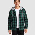 KZZ Men's Plaid Hooded Shirt Jacket