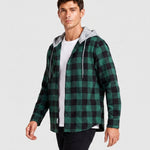 KZZ Men's Plaid Hooded Shirt Jacket