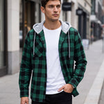 KZZ Men's Plaid Hooded Shirt Jacket