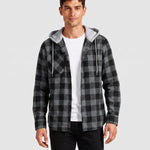 KZZ Men's Plaid Hooded Shirt Jacket