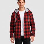 KZZ Men's Plaid Hooded Shirt Jacket