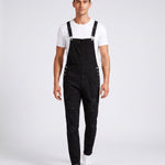 KZZ Men's Solid-Color Distressed Denim Overalls with Pockets