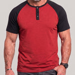 KZZ Men's Lightweight Summer Color-Block Henley T-Shirt with Raglan Sleeves and Button Placket