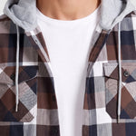KZZ Men's Plaid Drawstring Hooded Shirt