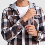 KZZ Men's Plaid Drawstring Hooded Shirt