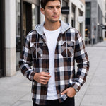 KZZ Men's Plaid Drawstring Hooded Shirt