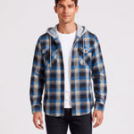 KZZ Men's Plaid Drawstring Hooded Shirt