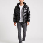 KZZ Men's Letter-Print Color-Block Drawstring Hooded Winter Jacket