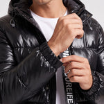 KZZ Men's Letter-Print Color-Block Drawstring Hooded Winter Jacket