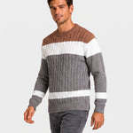KZZ Men's Color-Block Crew-Neck Knit Sweater